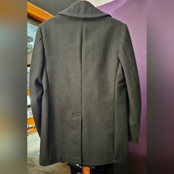 Vintage 1979 Authentic US NAVY Issue Double Breasted Black Pea Coat Size 36R - Picture 2 of 8